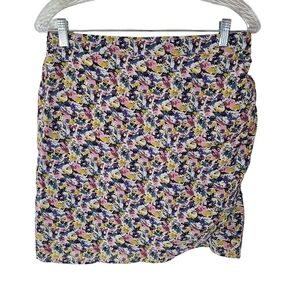 Molly Bracken colorful floral faux wrap style ruched mini skirt size Medium